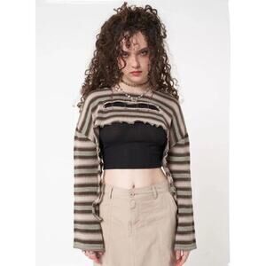 Minga London Size 2/XS Fairycore Fairy Grunge Molly Stripes Tie Knitted Shrug
